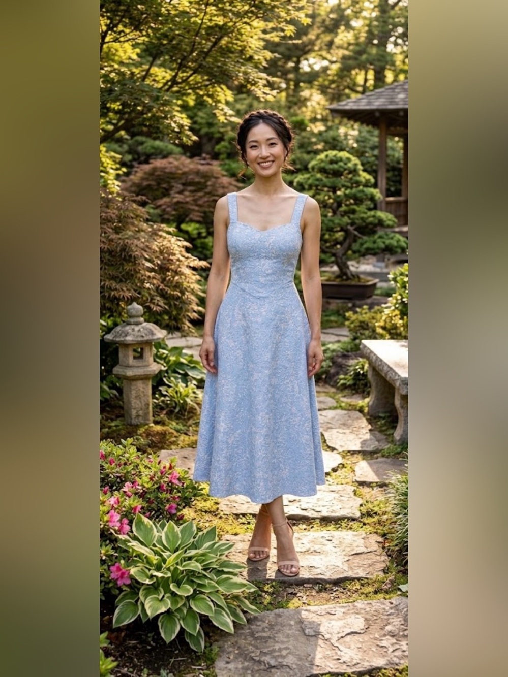 Elegant Light Blue Floral Midi Dress - Picture 4 of 10